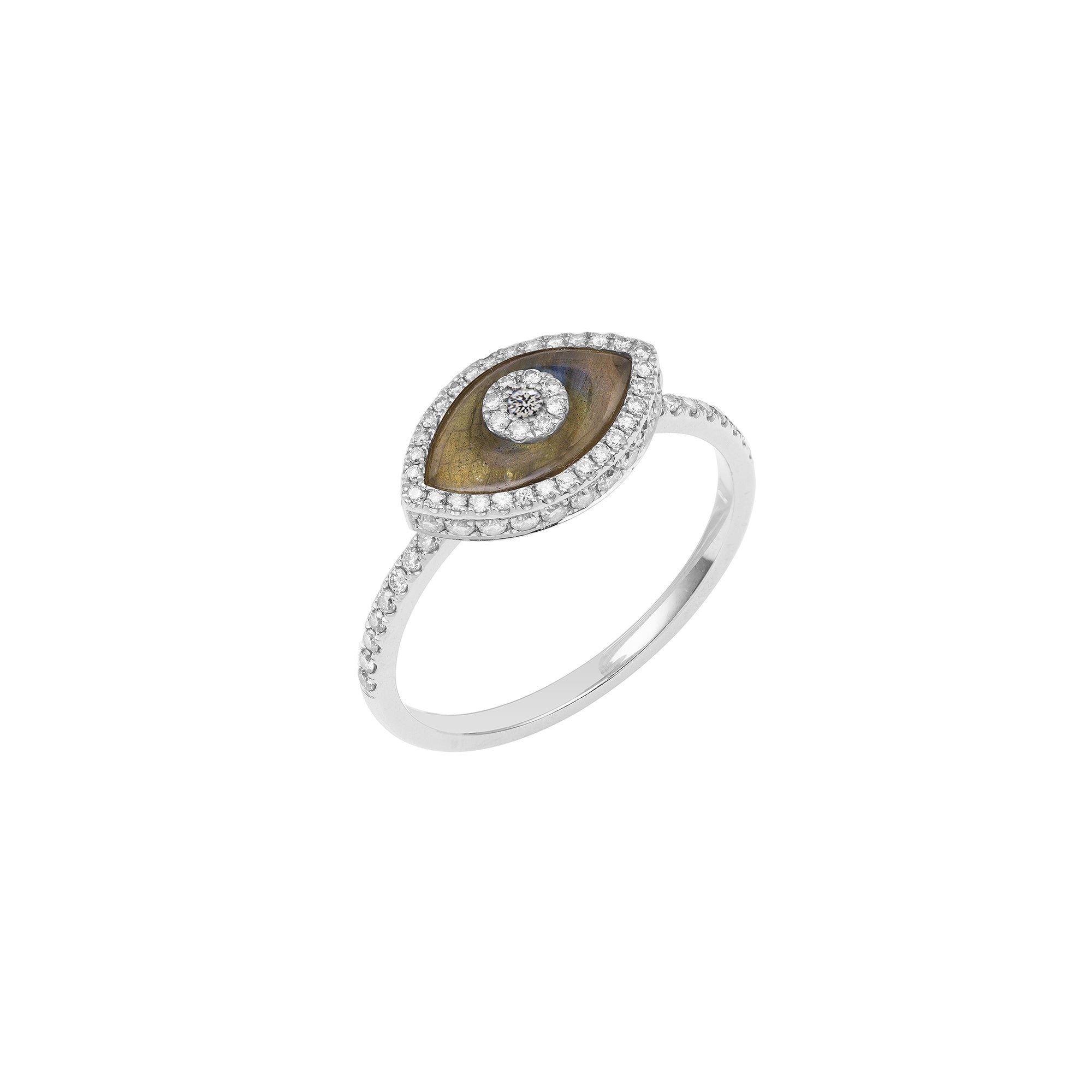 Endza Labradorite Evil Eye Ring in 14K White Gold with Natural Diamonds