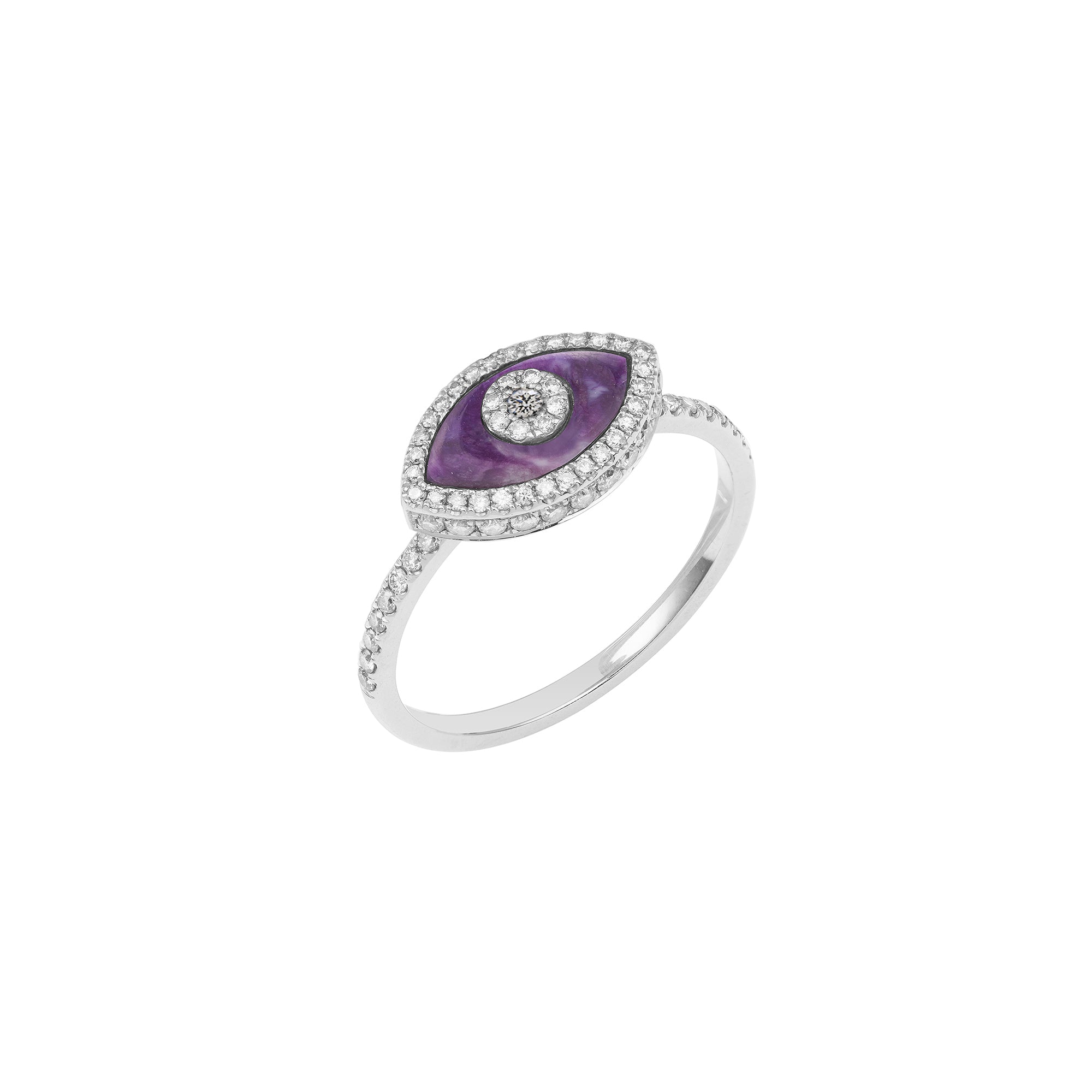 Endza Sugilite Evil Eye Ring in 14K White Gold with Natural Diamonds