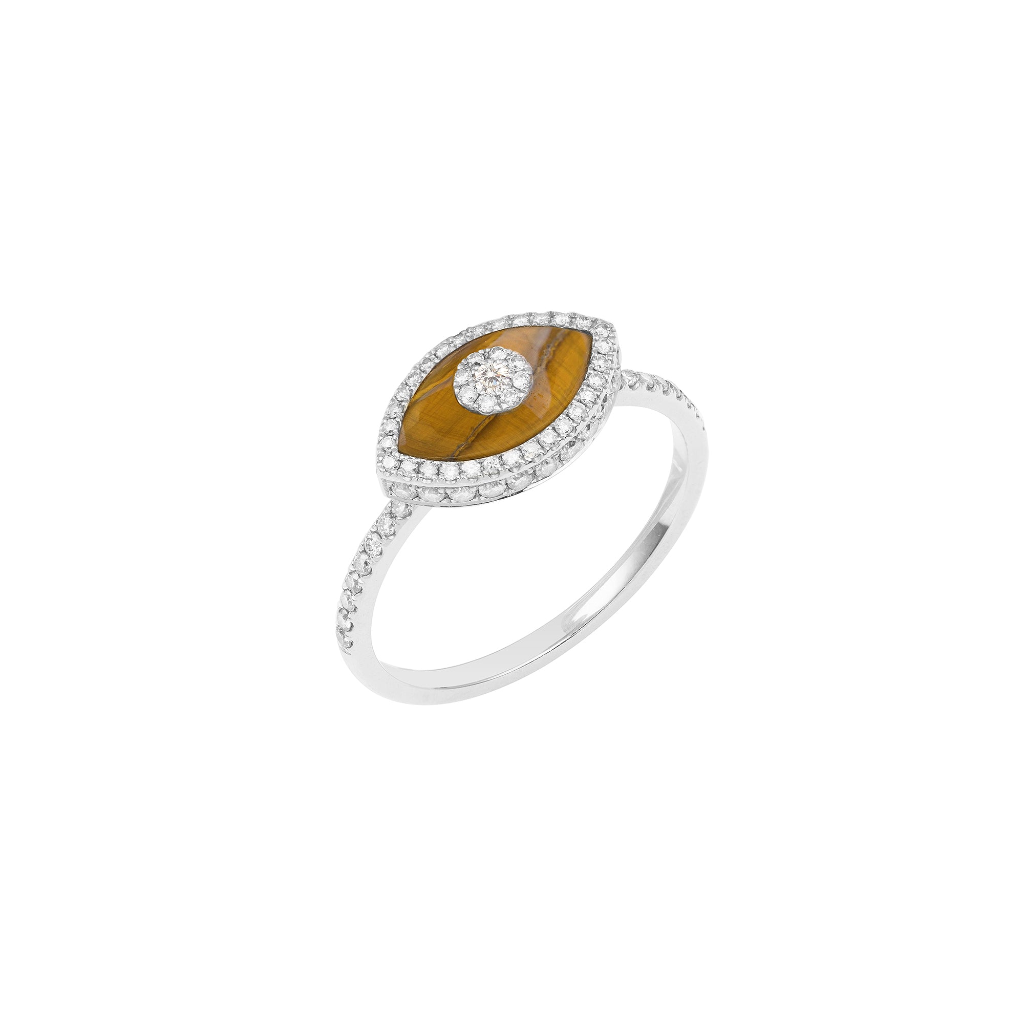 Endza Tiger Eye Evil Eye Ring in 14K White Gold with Natural Diamonds