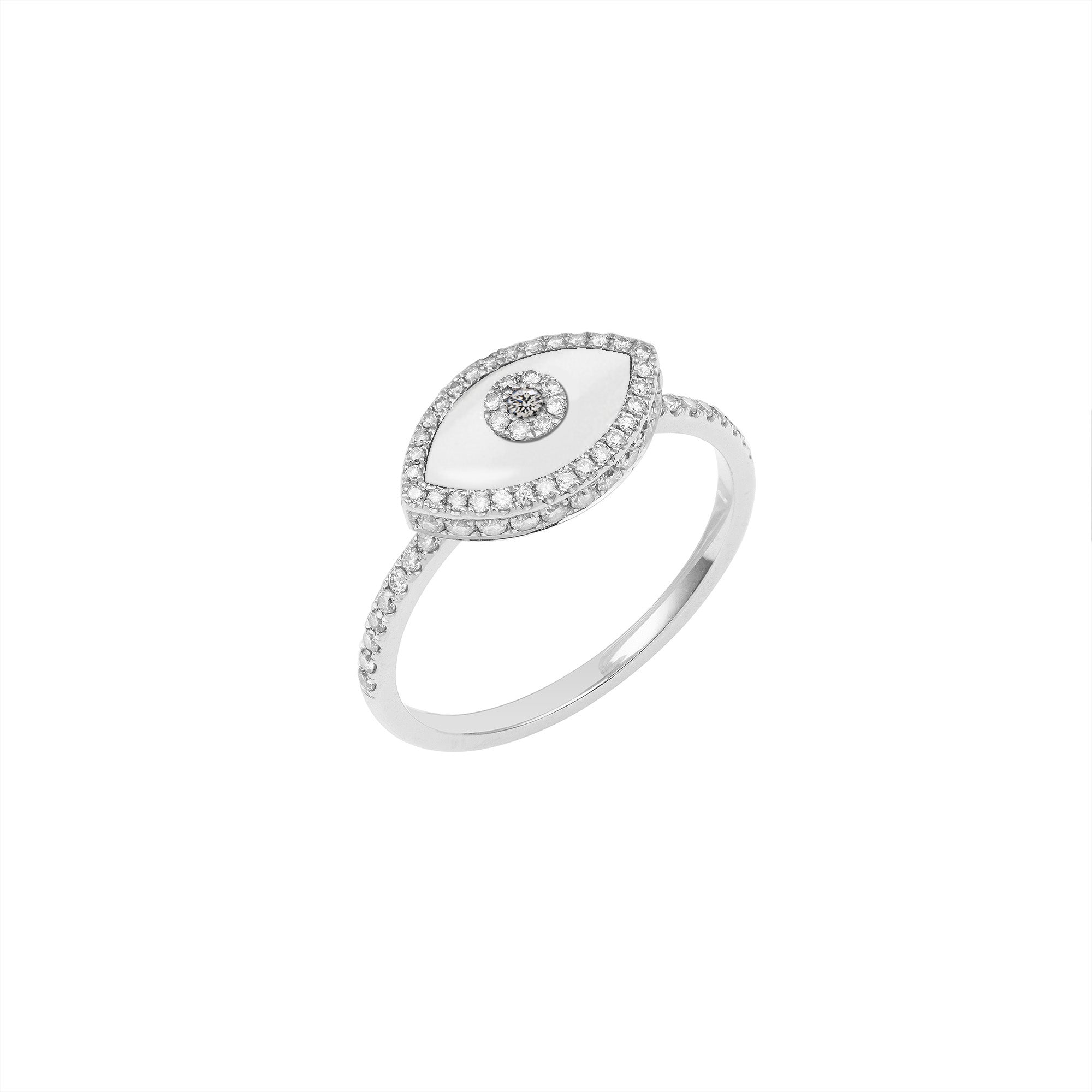Endza White Onyx Evil Eye Ring in 14K White Gold with Natural Diamonds