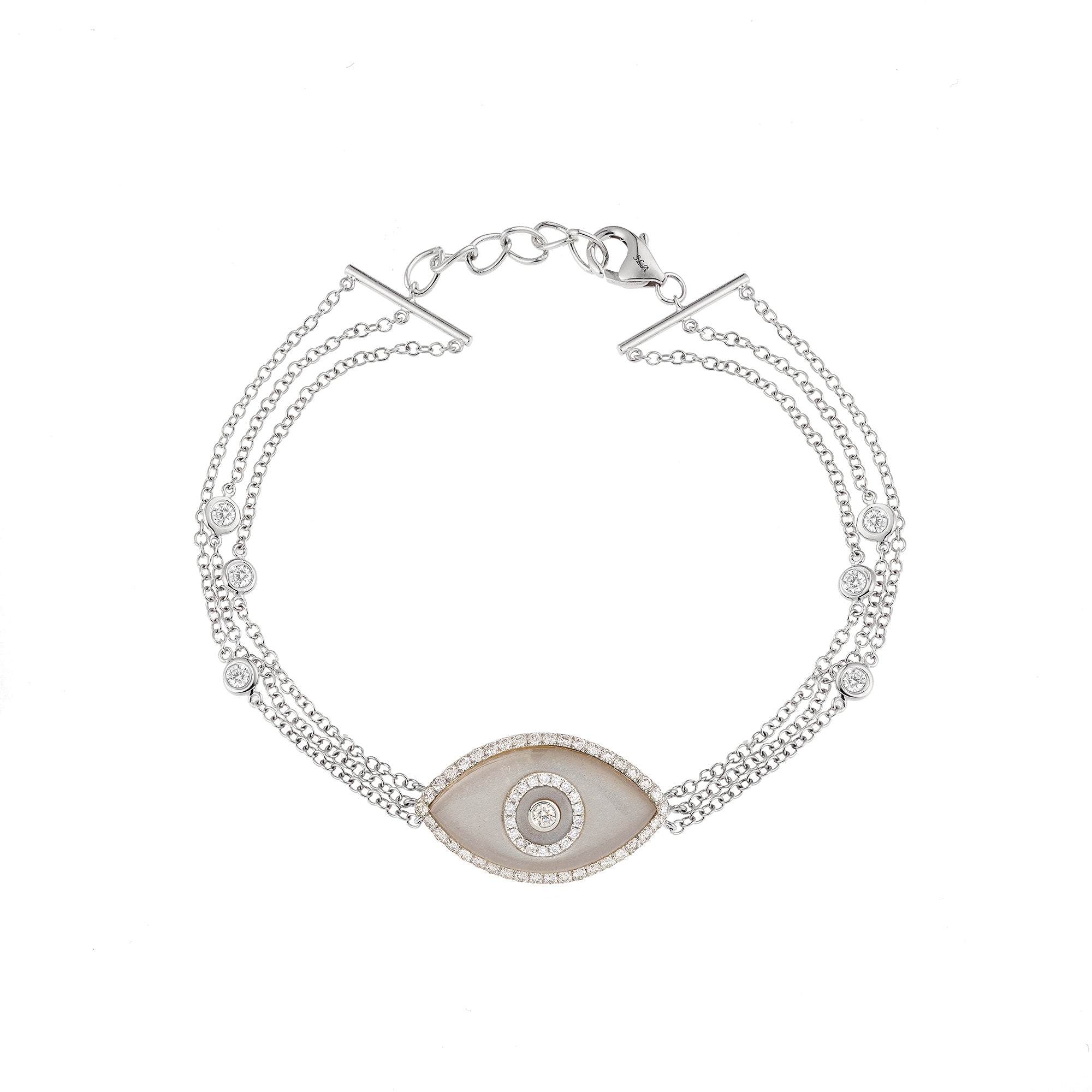 Endza Moonstone Evil Eye Bracelet in 14K White Gold with Natural Diamonds