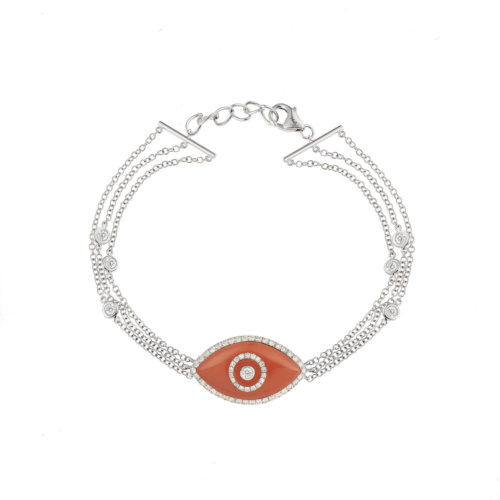 Endza Red Jasper Evil Eye Bracelet in 14K White Gold with Natural Diamonds