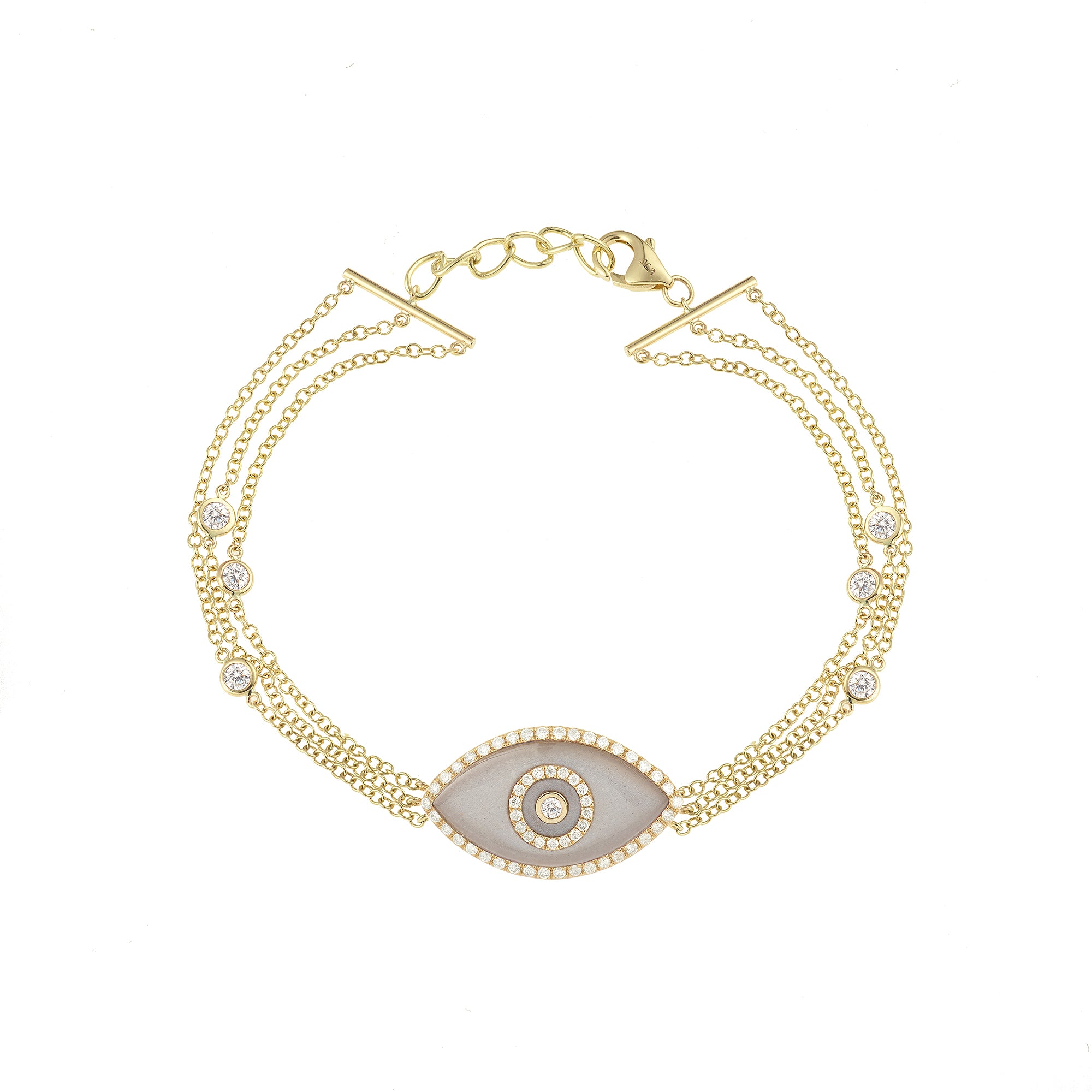 Endza Moonstone Evil Eye Bracelet in 14K Yellow Gold with Natural Diamonds