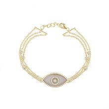 Load image into Gallery viewer, 14K yellow gold Endza Bracelet with Moonstone beige evil eye and pavé white diamonds
