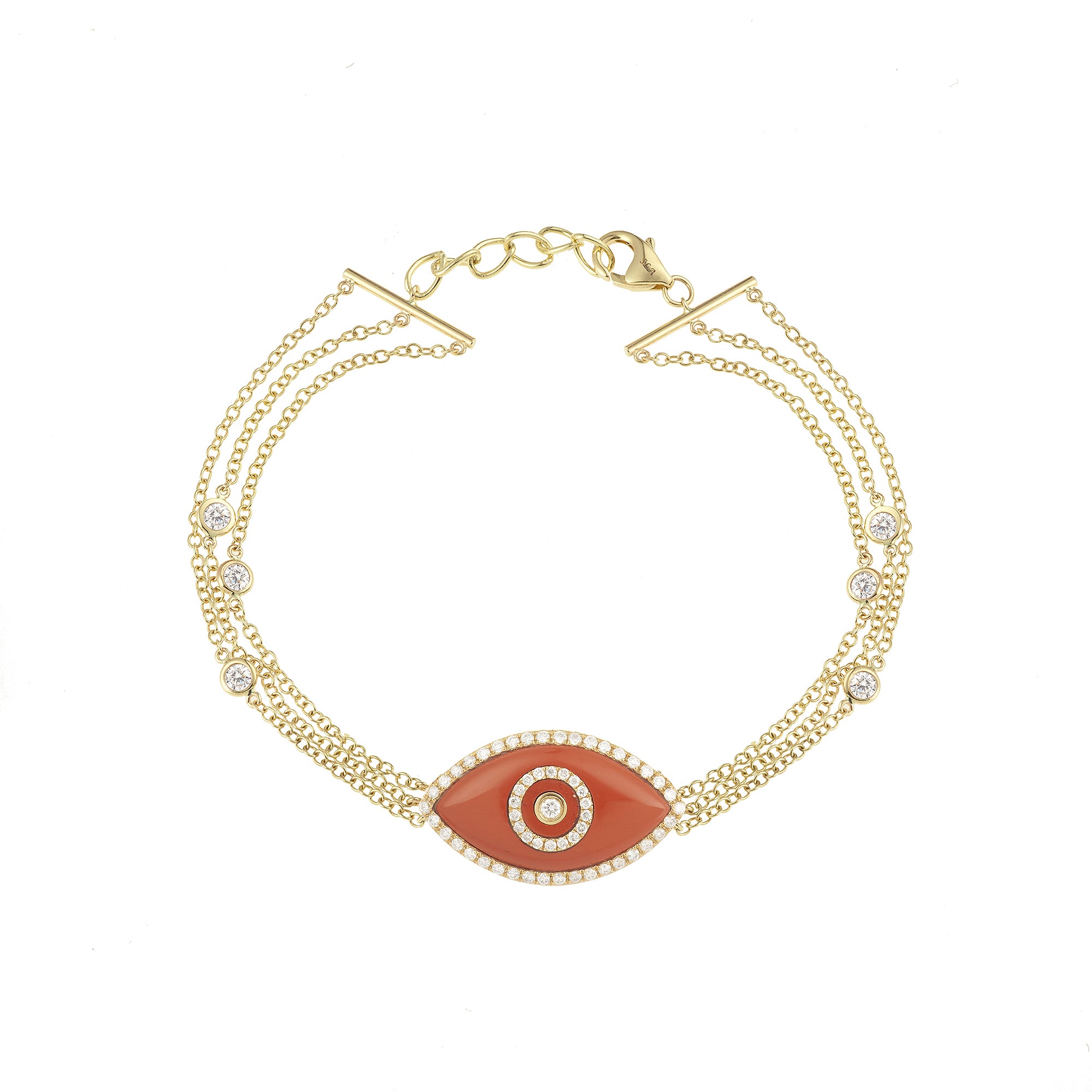 Endza Red Jasper Evil Eye Bracelet in 14K Yellow Gold with Natural Diamonds