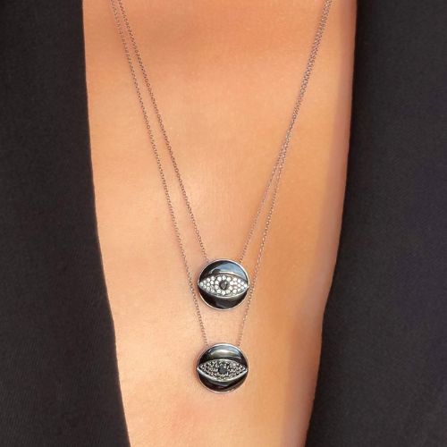 Endza Protection Medal in 14K Black Gold with Black Diamonds