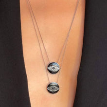 Load image into Gallery viewer, Endza Medal Necklace in 14K Black Gold with pavé black diamond
