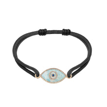 Load image into Gallery viewer, 14K rose  gold Link Bracelet with Amazonite evil eye, pavé diamonds, and sapphire
