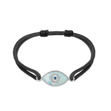 Load image into Gallery viewer, 14K white gold Link Bracelet with Amazonite evil eye, pavé diamonds, and sapphire
