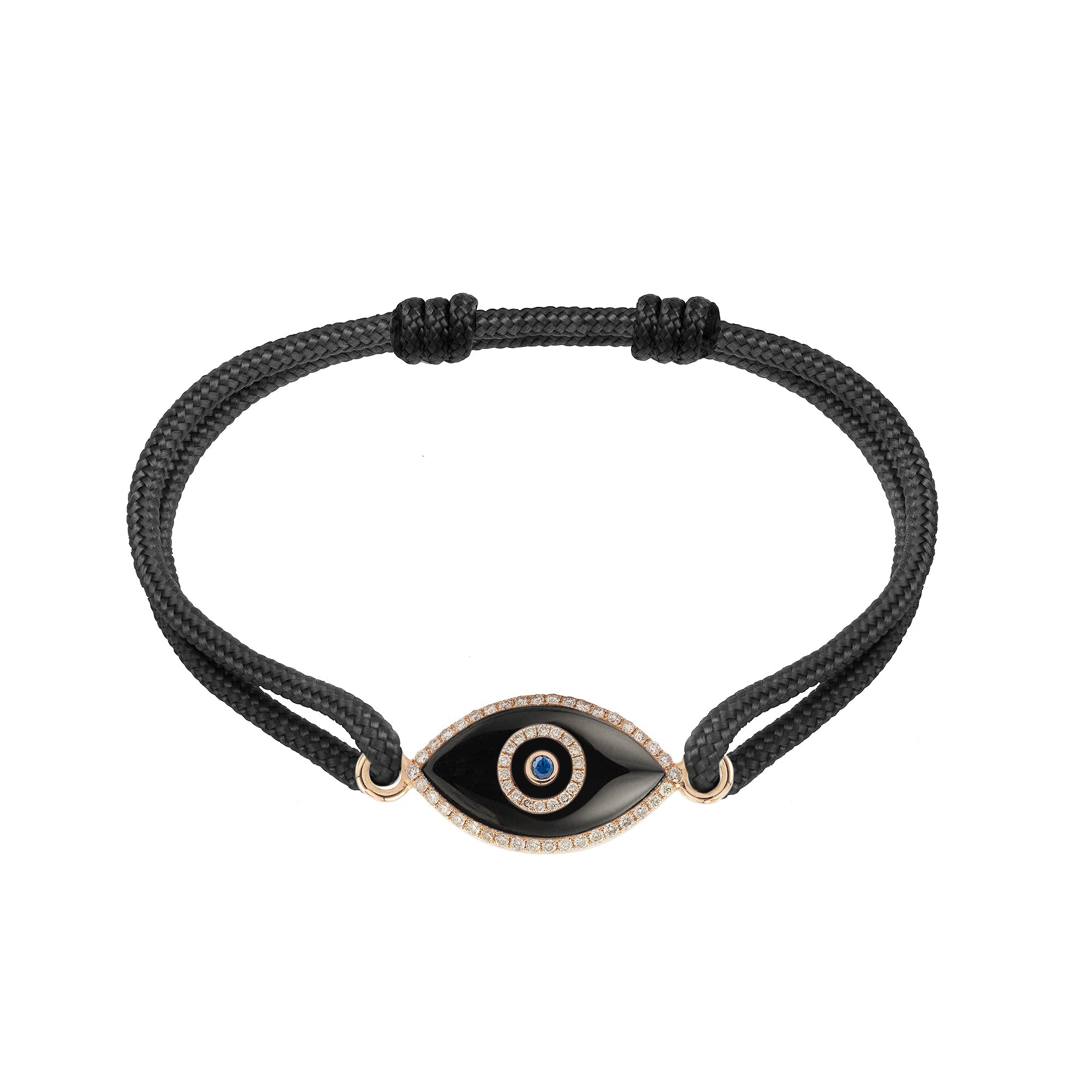 Endza Black Onyx Evil Eye Cordon Bracelet in 14K Rose Gold
