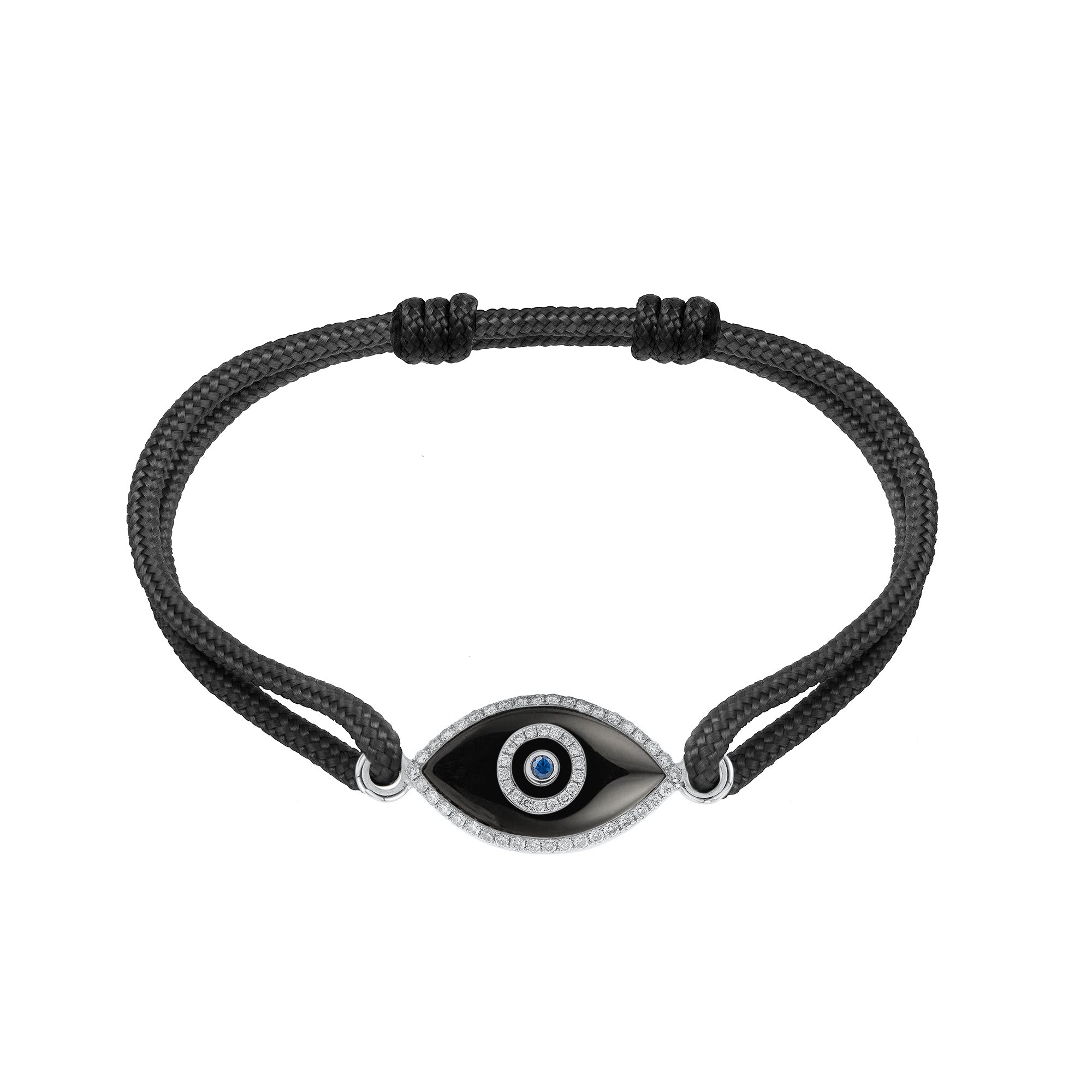 Endza Black Onyx Evil Eye Cordon Bracelet in 14K White Gold