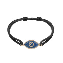 Load image into Gallery viewer, 14K rose gold Link Bracelet with Blue Agate evil eye, pavé diamonds, and sapphire
