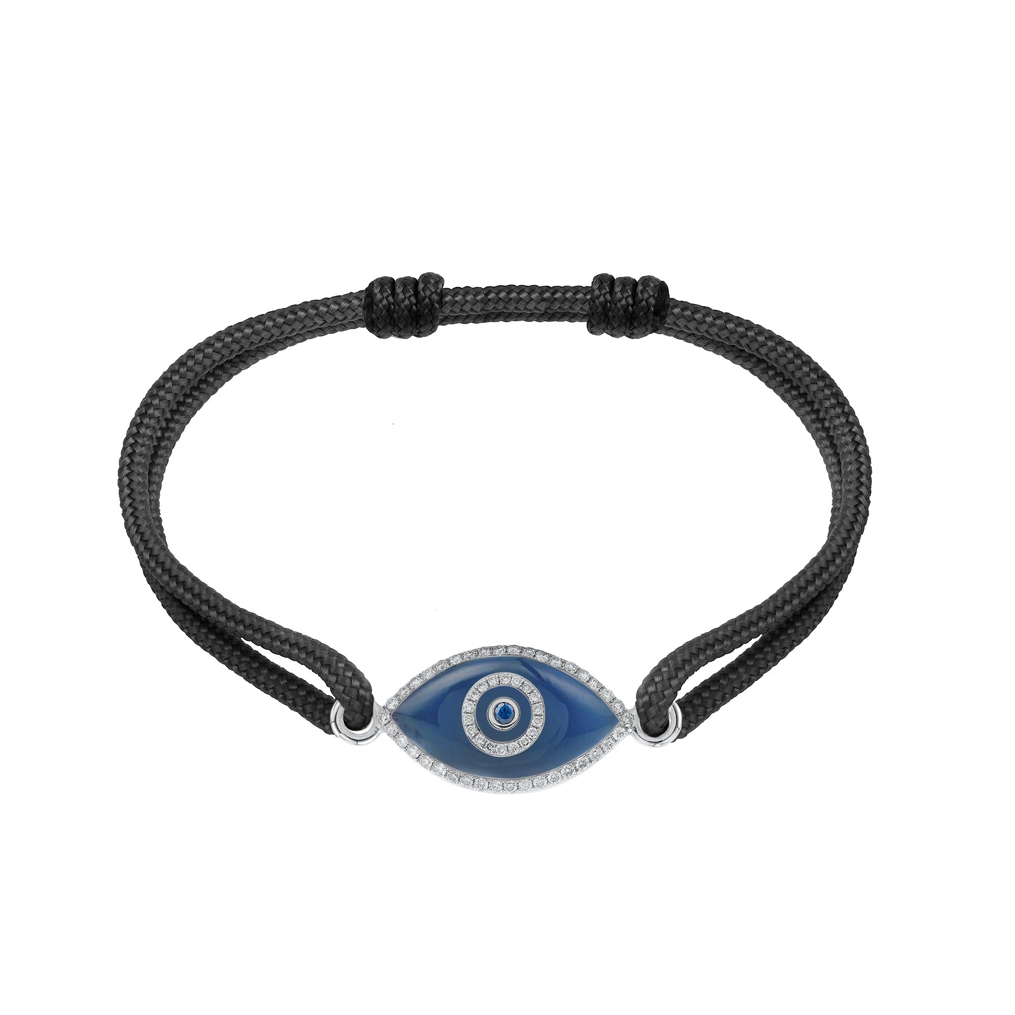 Endza Blue Agate Evil Eye Cordon Bracelet in 14K White Gold