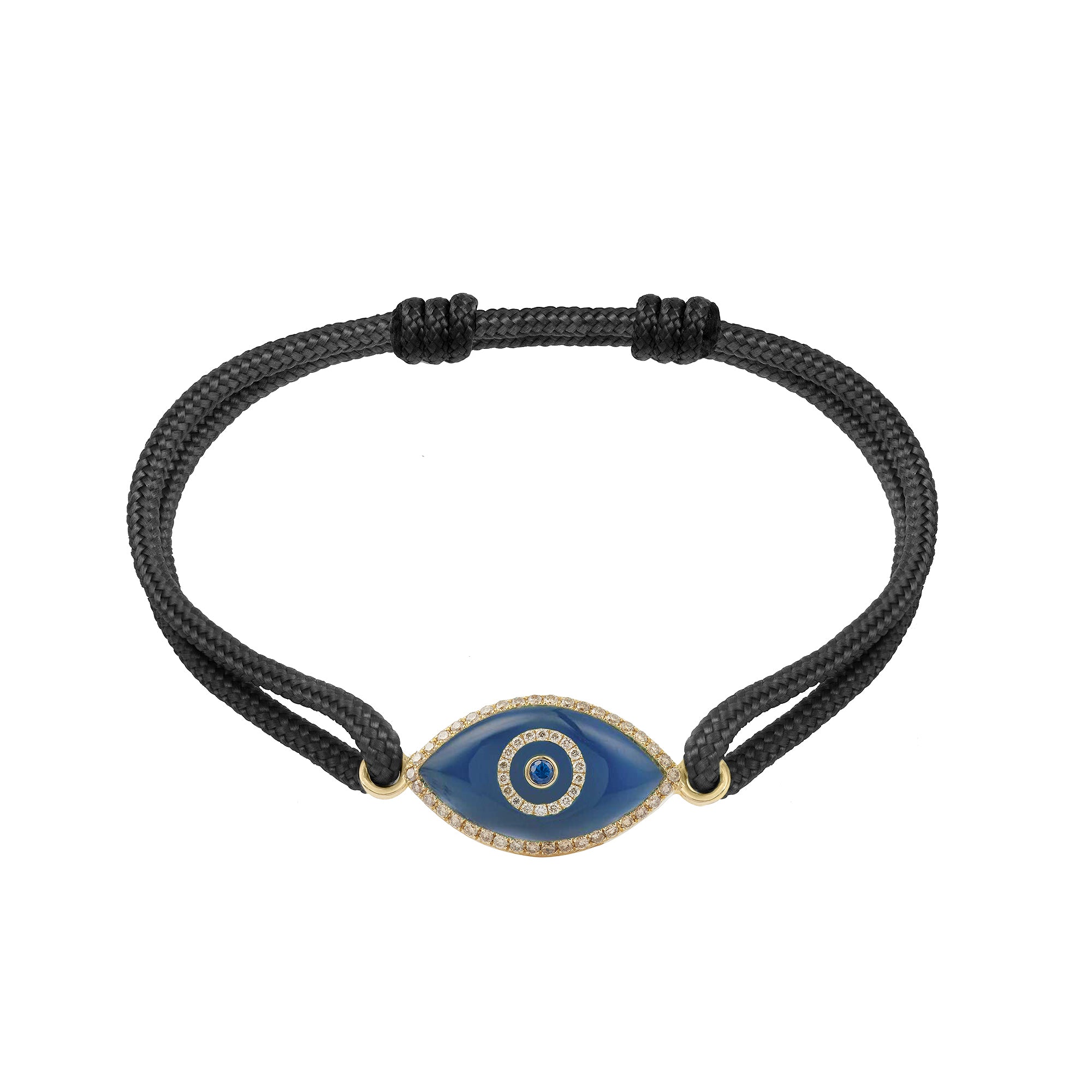 Endza Blue Agate Evil Eye Cordon Bracelet in 14K Yellow Gold