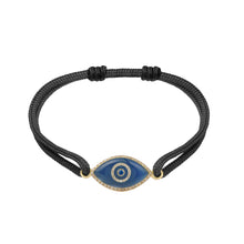 Load image into Gallery viewer, 14K yellow gold Link Bracelet with Blue Agate evil eye, pavé diamonds, and sapphire
