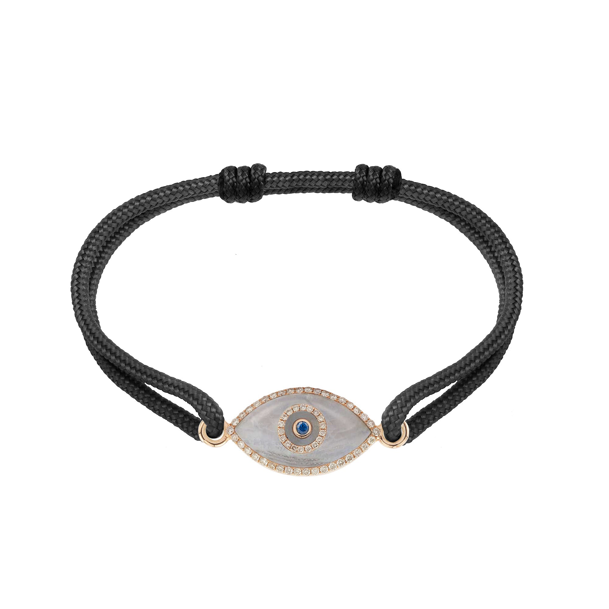 Endza Blue Chalcedony Evil Eye Cordon Bracelet in 14K Rose Gold