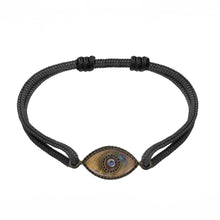 Load image into Gallery viewer, 14K black gold Link Bracelet with Labradorite  evil eye and pavé black diamonds
