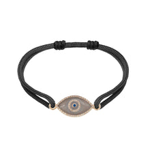 Load image into Gallery viewer, 14K rose  gold Link Bracelet with Moonstone evil eye, pavé diamonds, and sapphire
