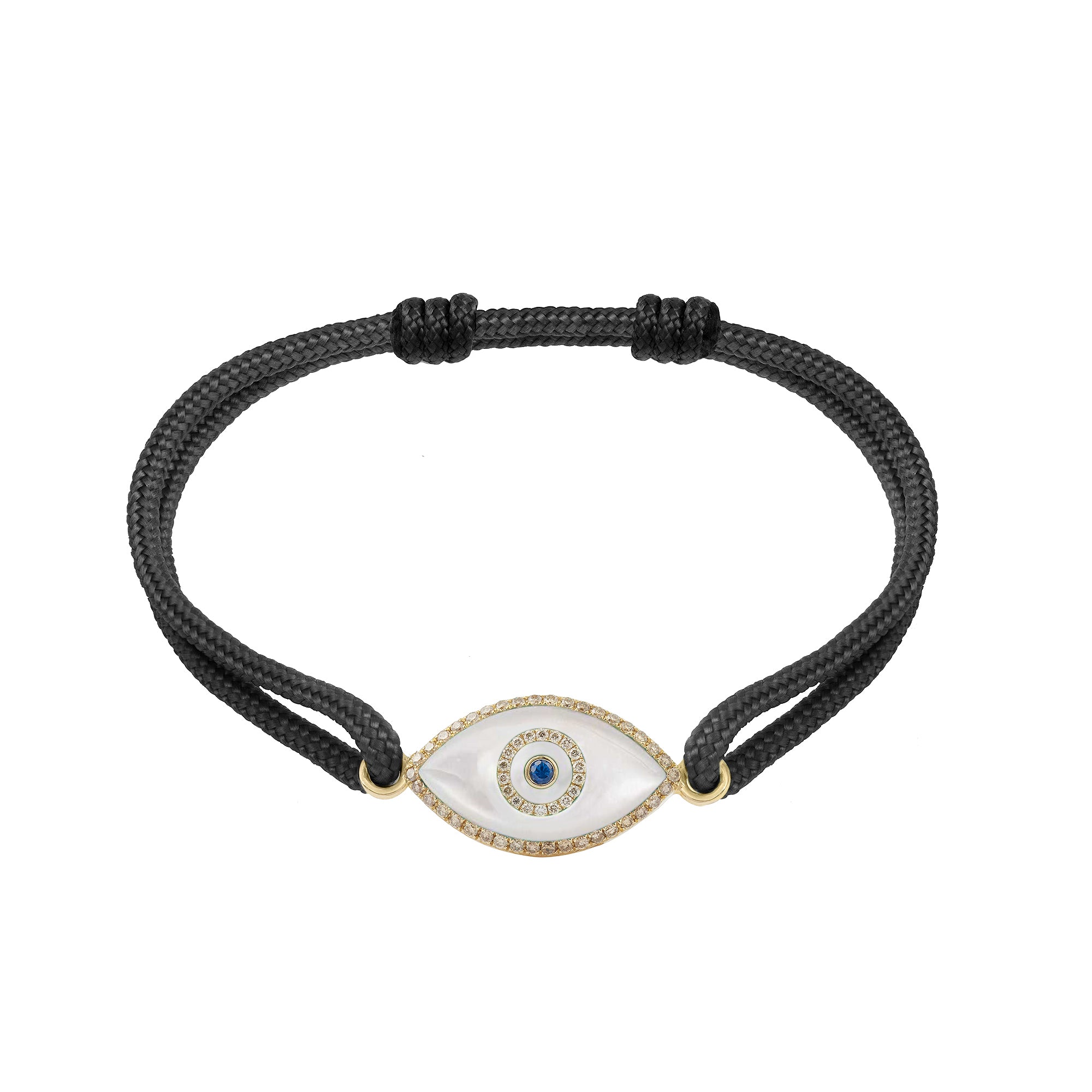 Endza Mother of Pearl Evil Eye Cordon Bracelet in 14K Yellow Gold