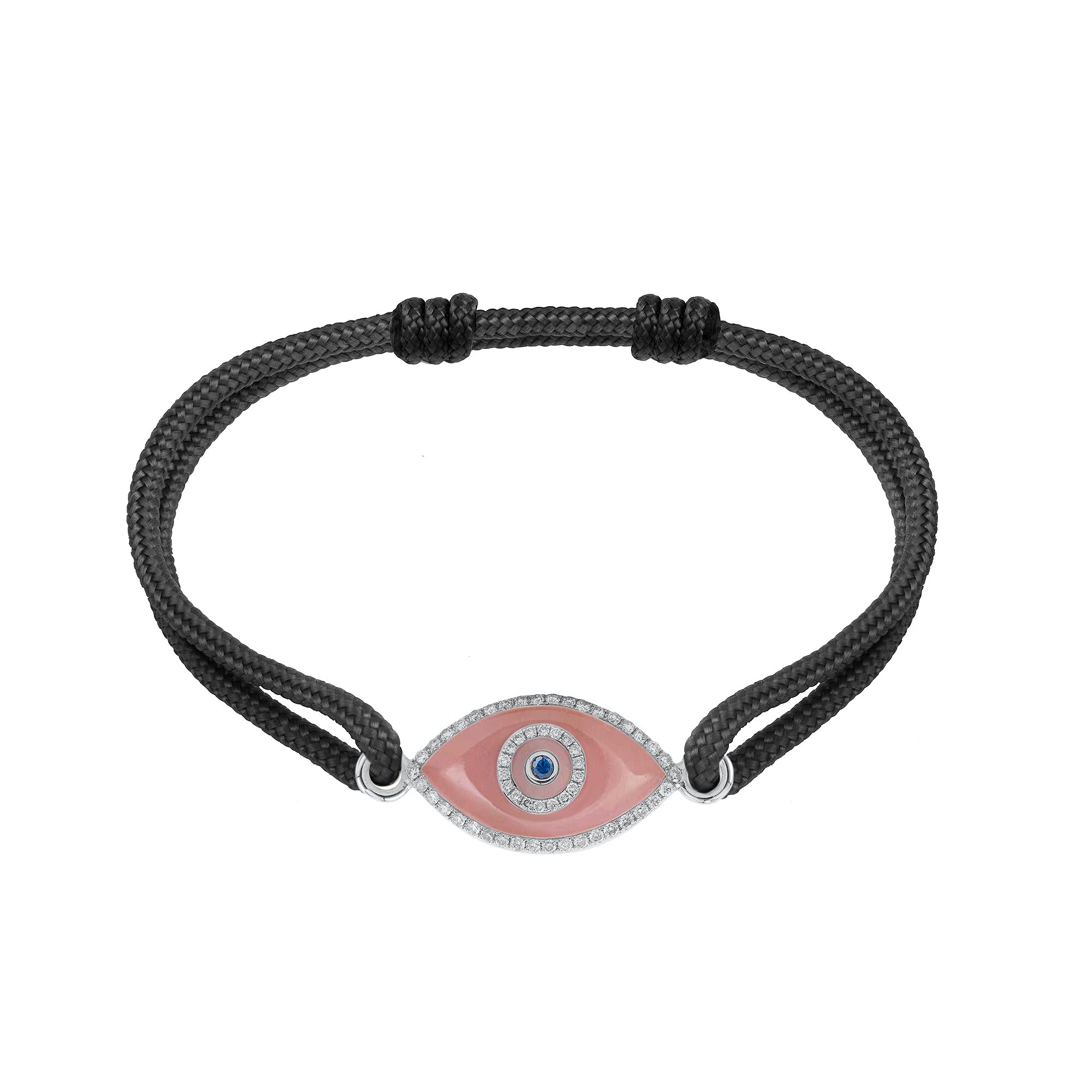 Endza Peach Jade Evil Eye Cordon Bracelet in 14K White Gold