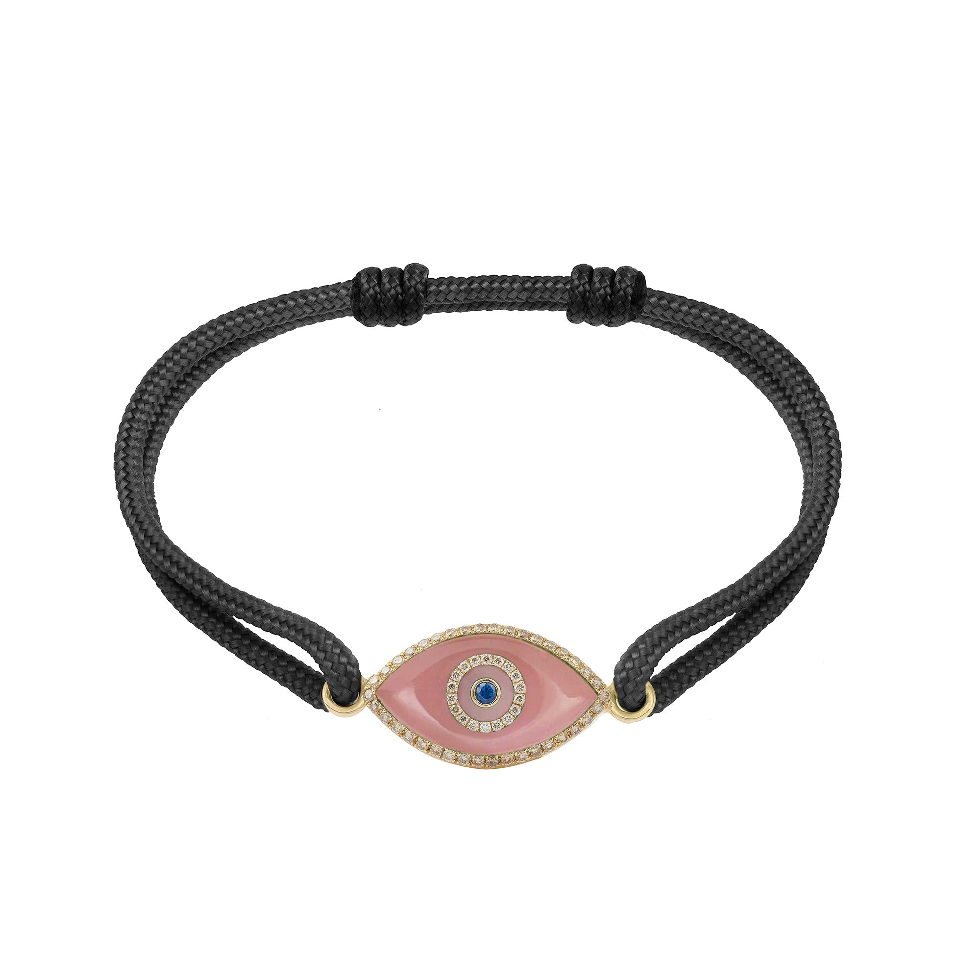 Endza Peach Jade Evil Eye Cordon Bracelet in 14K Yellow Gold