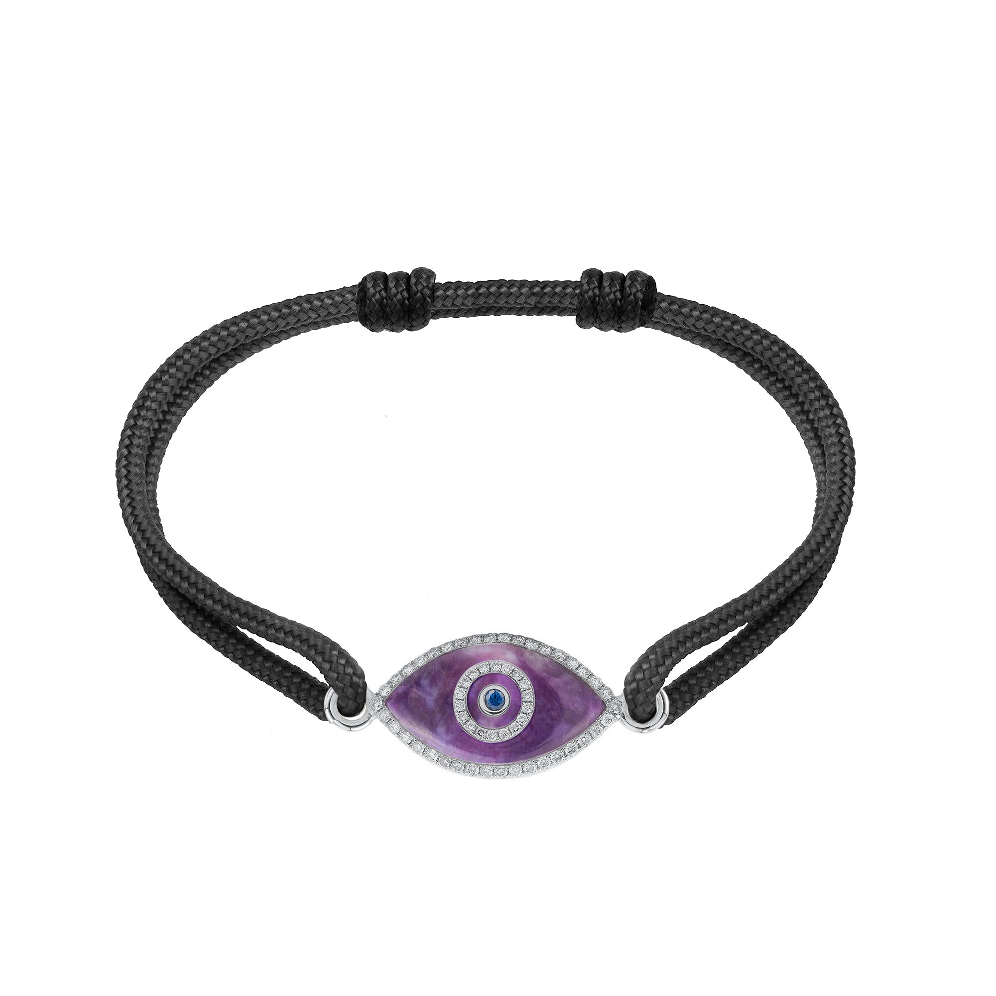 Endza Sugilite Evil Eye Cordon Bracelet in 14K White Gold