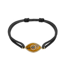 Load image into Gallery viewer, 14K yellow gold Link Bracelet with Tiger Eye evil eye, pavé diamonds, and sapphire
