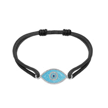 Load image into Gallery viewer, 14K white gold Link Bracelet with Turquoise evil eye, pavé diamonds, and sapphire

