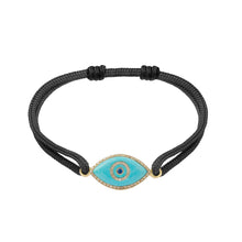 Load image into Gallery viewer, 14K yellow gold Link Bracelet with Turquoise evil eye, pavé diamonds, and sapphire
