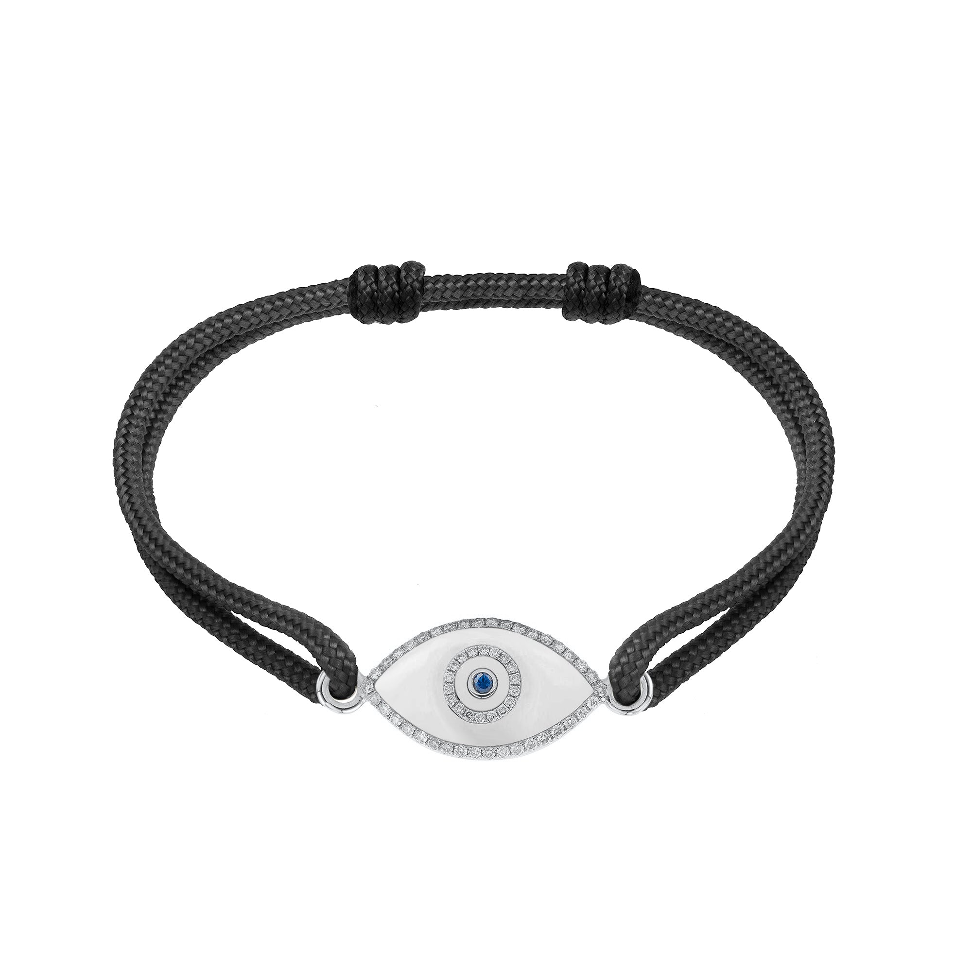 Endza White Onyx Evil Eye Cordon Bracelet in 14K White Gold