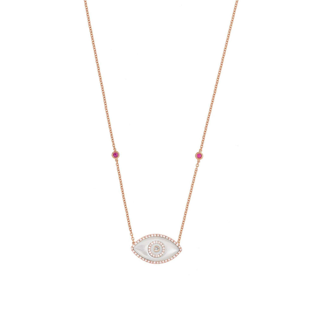 ENDZA Evil Eye Necklace in Mother of Pearl and Rose Gold Elegant Protection Talisman Tradition and Timeless Design