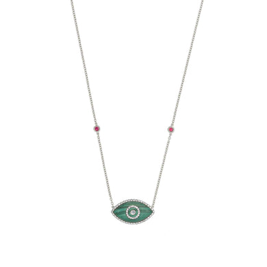 ENDZA Evil Eye Necklace in Malachite and White Gold Elegant Protection Talisman Tradition and Timeless Design