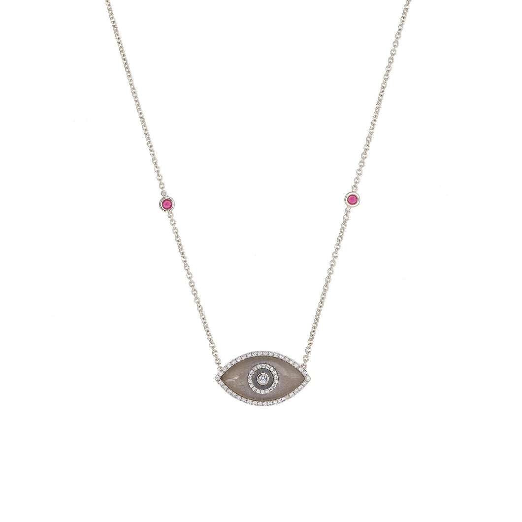 ENDZA Evil Eye Necklace in Moonstone and White Gold Elegant Protection Talisman Tradition and Timeless Design