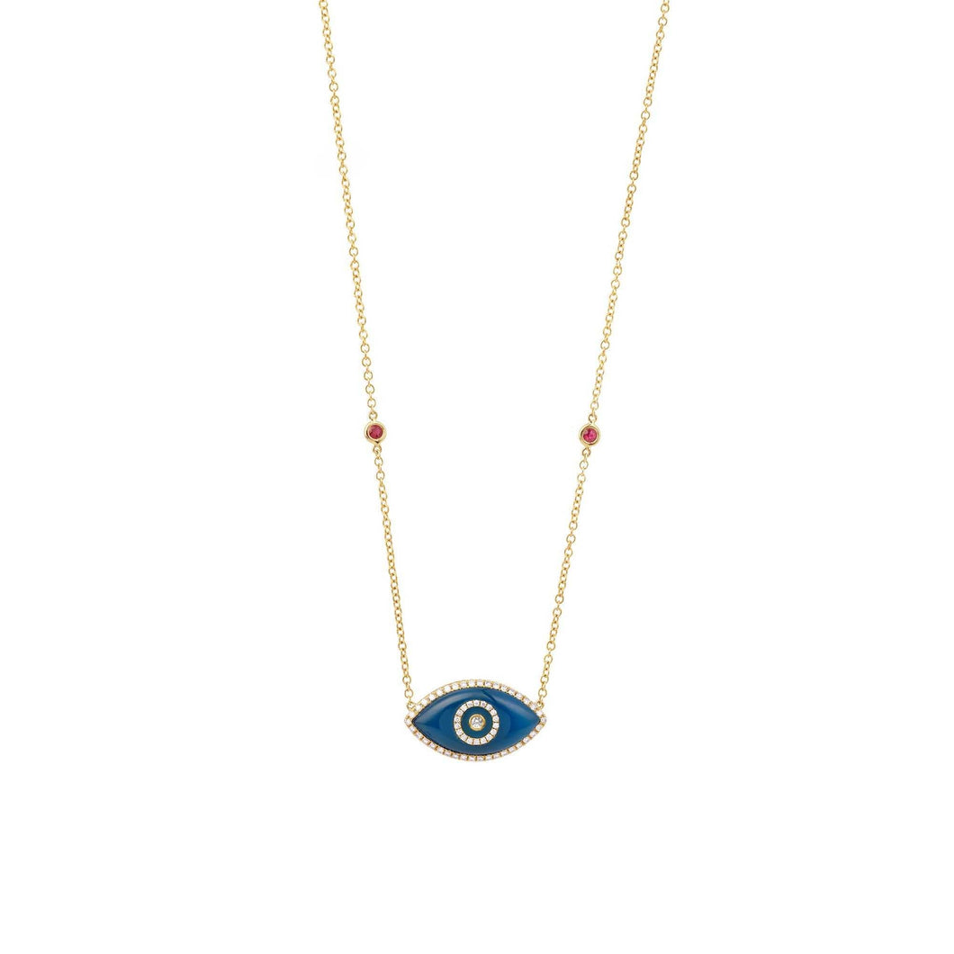 ENDZA Evil Eye Necklace in Blue Agate and Yellow Gold Elegant Protection Talisman Tradition and Timeless Design