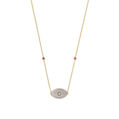 ENDZA Evil Eye Necklace in Blue Chalcedony and Yellow Gold Elegant Protection Talisman Tradition and Timeless Design