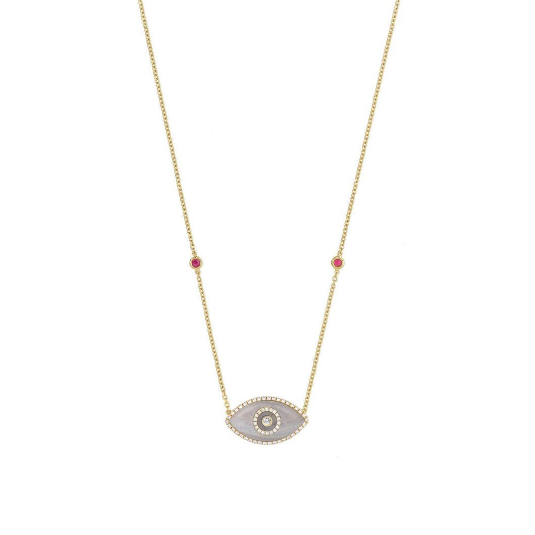 ENDZA Evil Eye Necklace in Blue Chalcedony and Yellow Gold Elegant Protection Talisman Tradition and Timeless Design