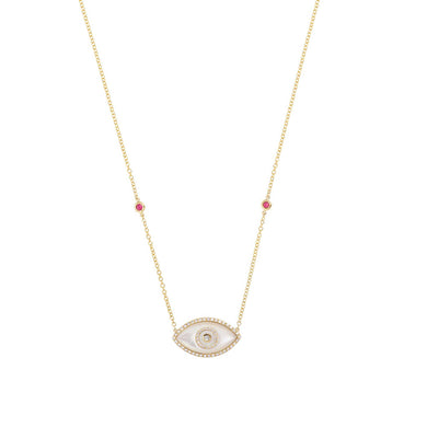 ENDZA Evil Eye Necklace in Mother of Pearl and Yellow Gold Elegant Protection Talisman Tradition and Timeless Design