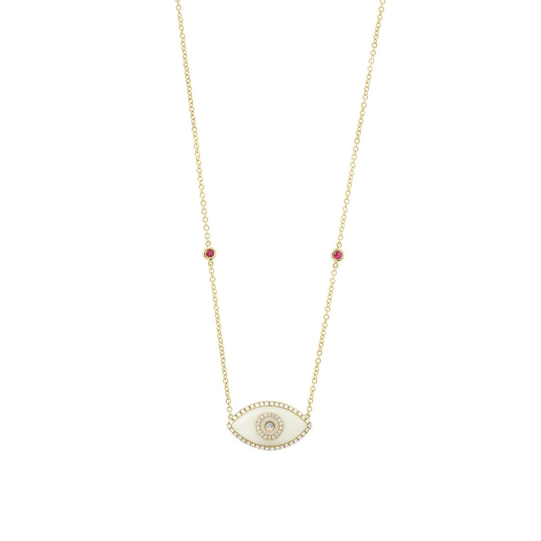 ENDZA Evil Eye Necklace in White Onyx and Yellow Gold Elegant Protection Talisman Tradition and Timeless Design