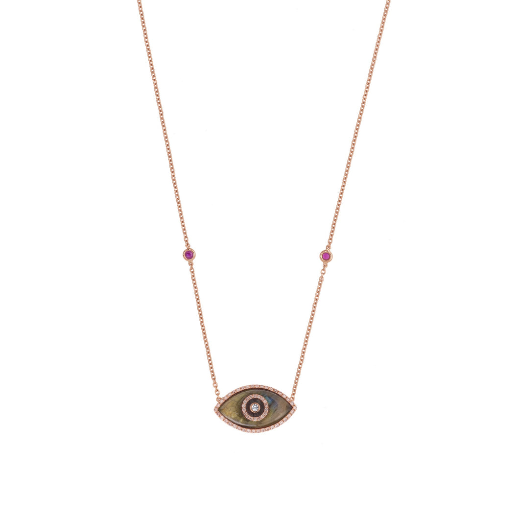 ENDZA Evil Eye Necklace in Labradorite and Rose Gold Elegant Protection Talisman Tradition and Timeless Design