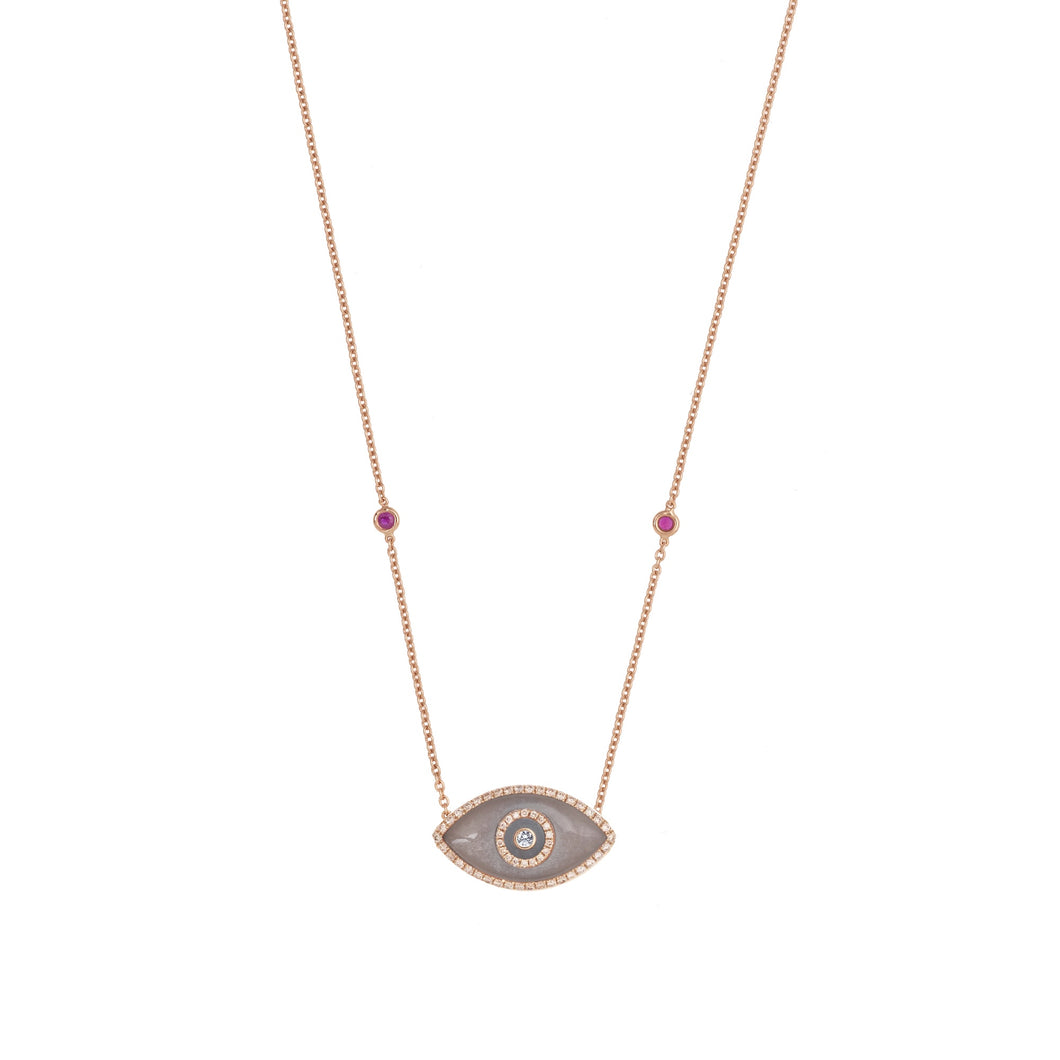 ENDZA Evil Eye Necklace in Moonstone and Rose Gold Elegant Protection Talisman Tradition and Timeless Design