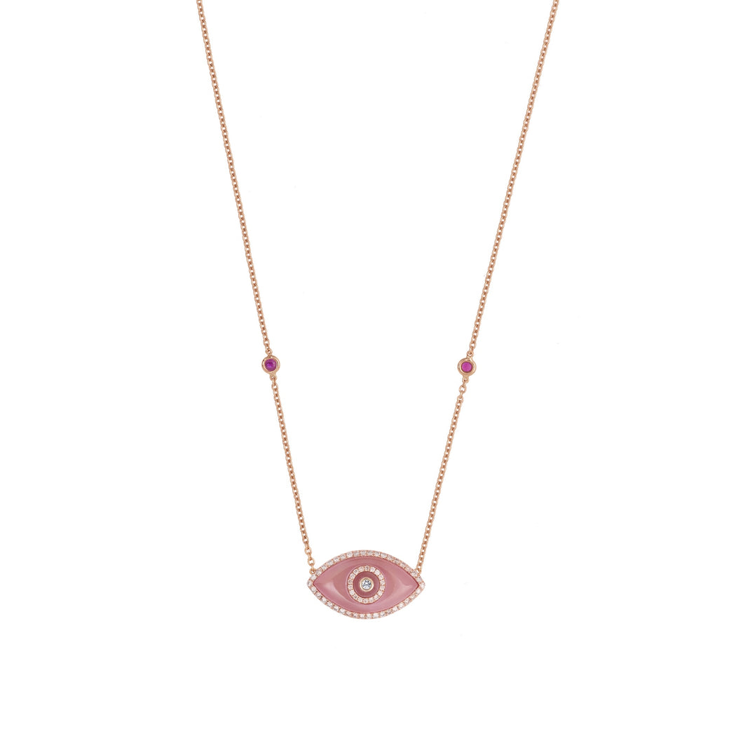 ENDZA Evil Eye Necklace in Peach Jade and Rose Gold Elegant Protection Talisman Tradition and Timeless Design