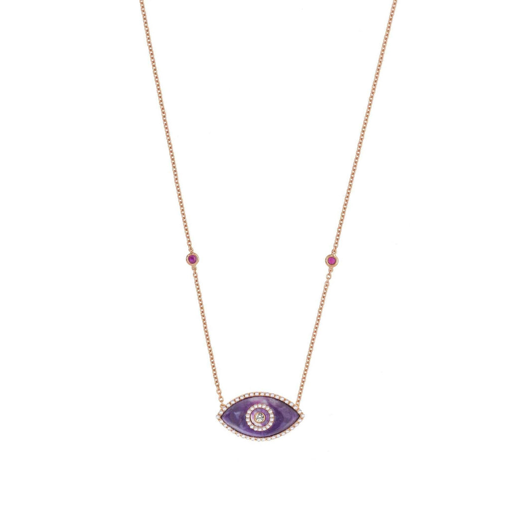 ENDZA Evil Eye Necklace in Sugilite and Rose Gold Elegant Protection Talisman Tradition and Timeless Design