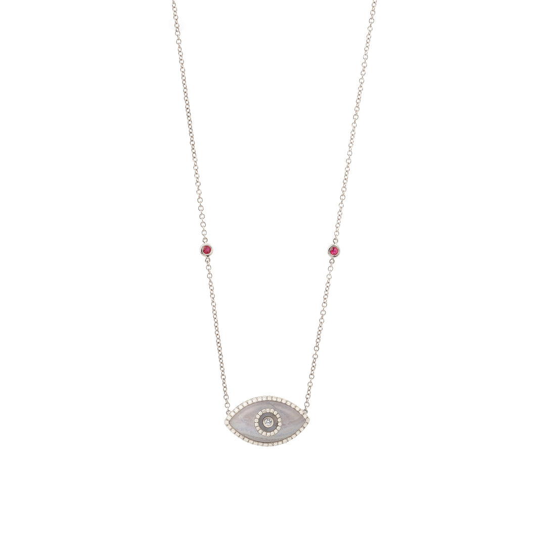 ENDZA Evil Eye Necklace in Blue Chalcedony and White Gold Elegant Protection Talisman Tradition and Timeless Design