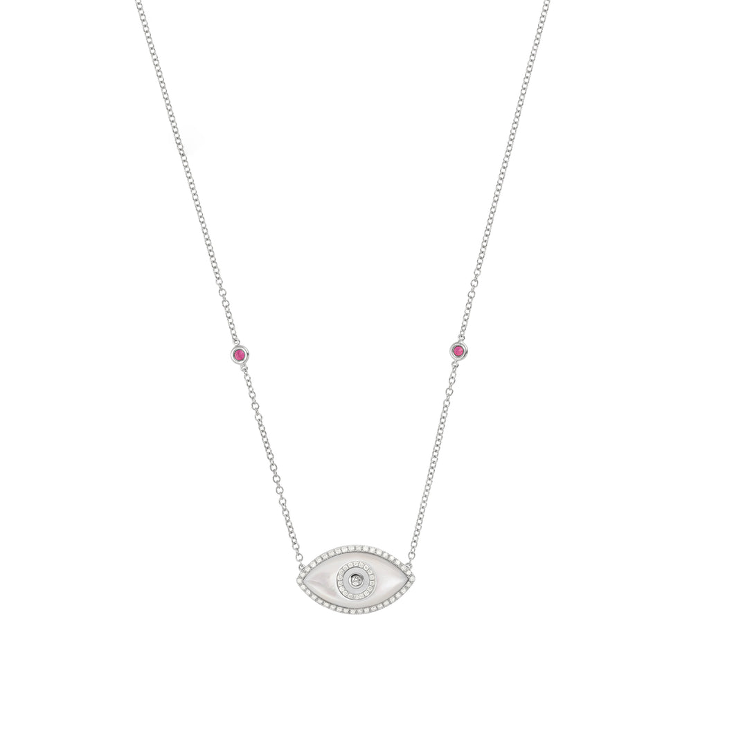 ENDZA Evil Eye Necklace in Mother of Pearl and White Gold Elegant Protection Talisman Tradition and Timeless Design