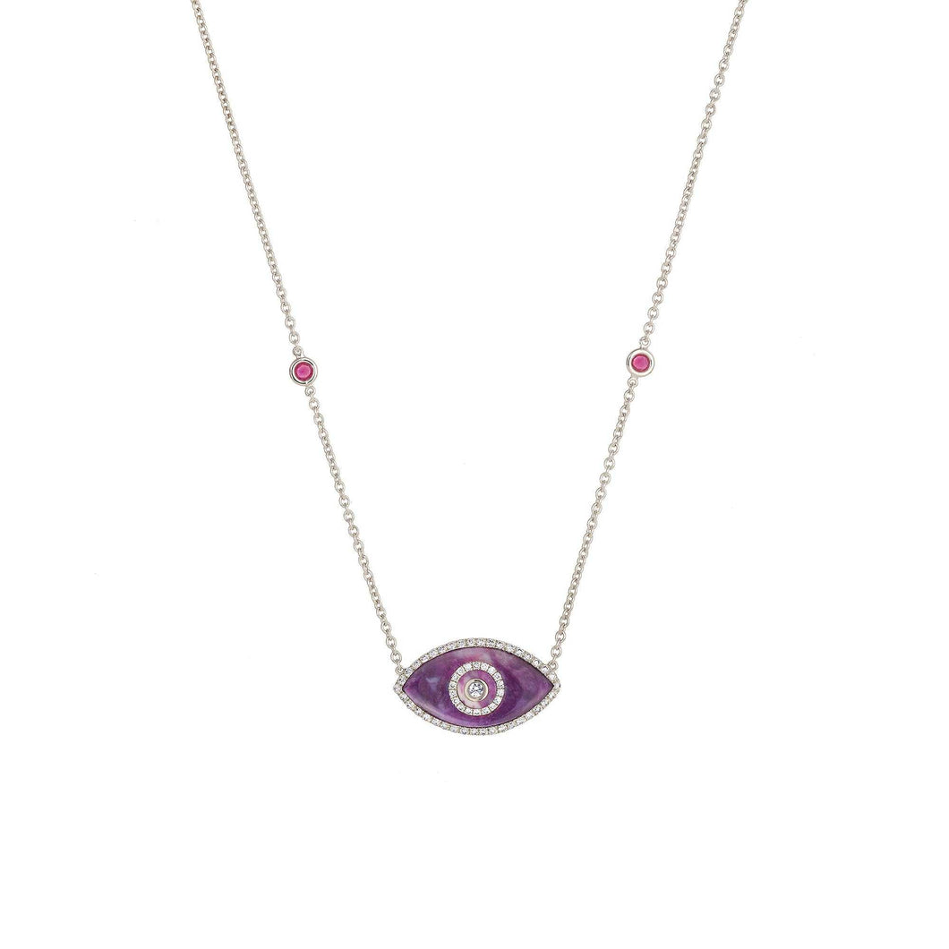 ENDZA Evil Eye Necklace in Sugilite and White Gold Elegant Protection Talisman Tradition and Timeless Design