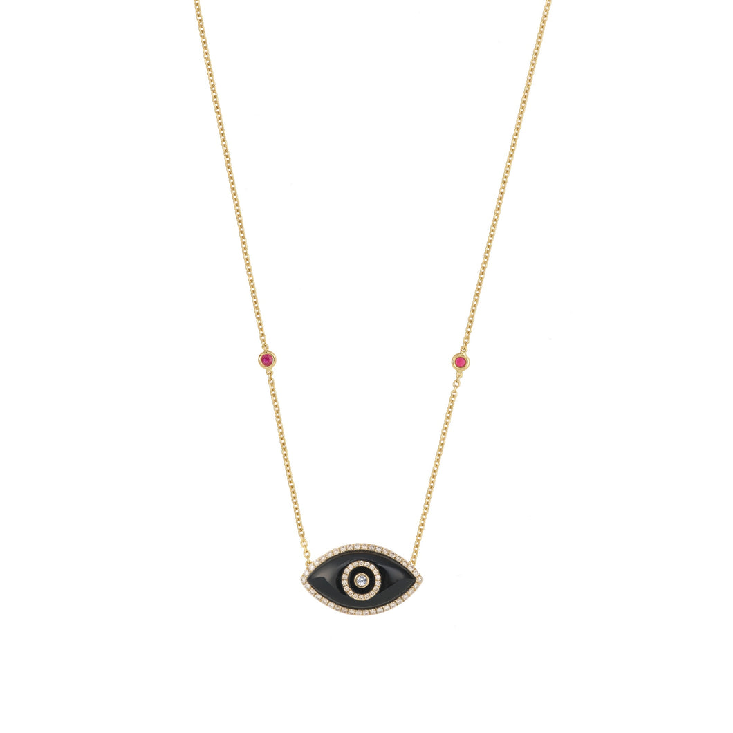 ENDZA Evil Eye Necklace in Black Onyx and Yellow Gold Elegant Protection Talisman Tradition and Timeless Design