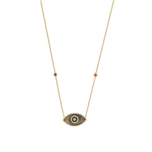 Load image into Gallery viewer, ENDZA Evil Eye Necklace in Labradorite and Yellow Gold Elegant Protection Talisman Tradition and Timeless Design
