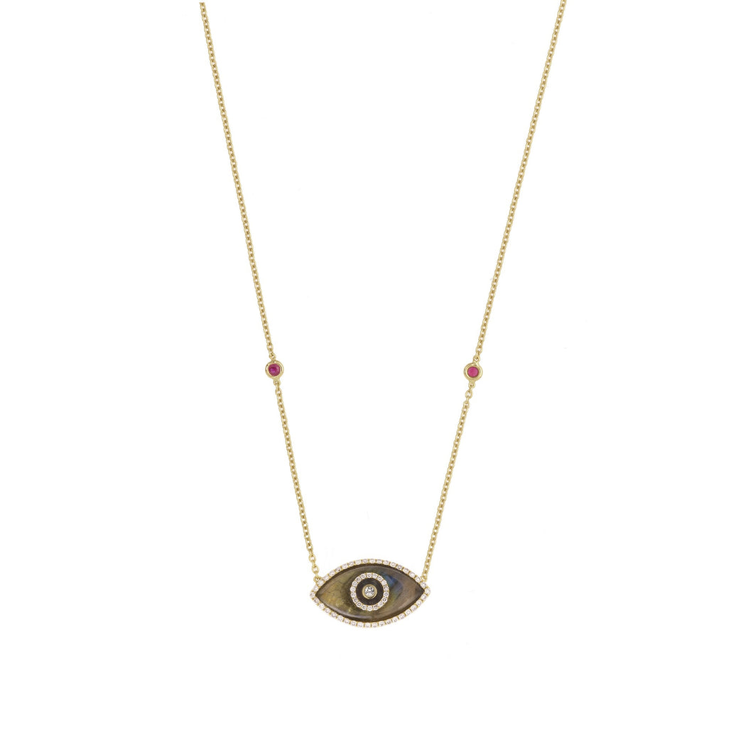 ENDZA Evil Eye Necklace in Labradorite and Yellow Gold Elegant Protection Talisman Tradition and Timeless Design