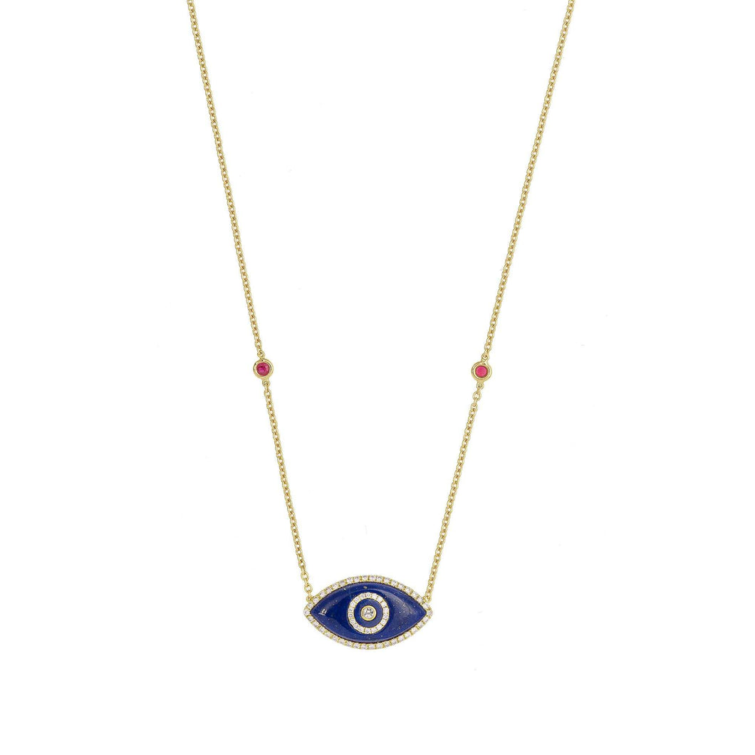 ENDZA Evil Eye Necklace in Lapis Lazuli and Yellow Gold Elegant Protection Talisman Tradition and Timeless Design