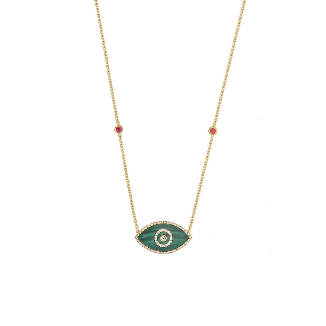 ENDZA Evil Eye Necklace in Malachite and Yellow Gold Elegant Protection Talisman Tradition and Timeless Design